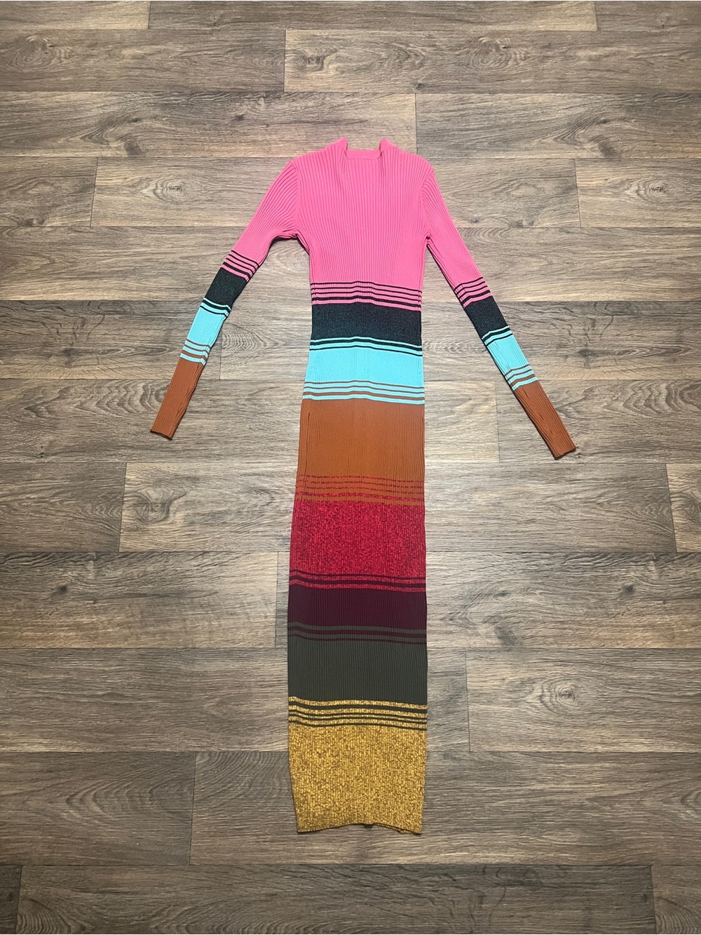 STAUD Shoko Rib-Knit Sweater Dress Size Medium Long Sleeve Color Block Stripe - Picture 10 of 11